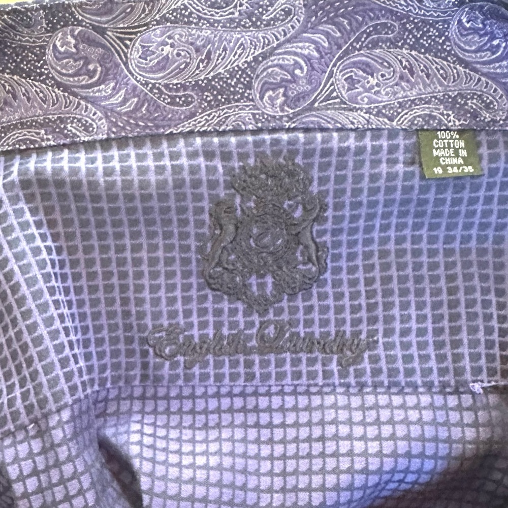 English Laundry Purple & Blue Checkered Cotton Long Sleeve Dress Shirt Sz 19 EUC - Picture 15 of 16